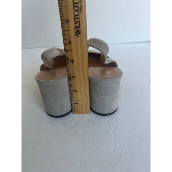 Lewit Suede Gray Leather Slingback Chunky Block Pointed Toe Pump Sandal Shoe 9.5 - Picture 8 of 12